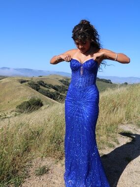Royal Blue Strapless Sequin Evening Gown